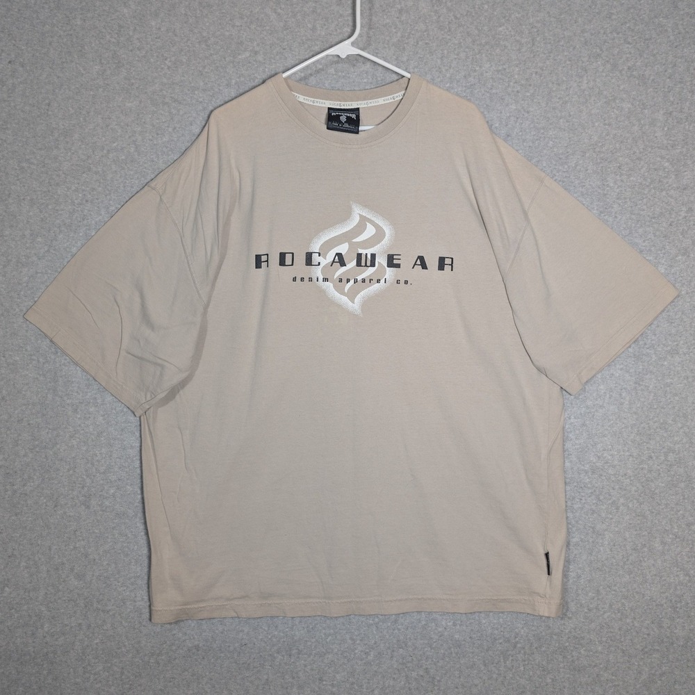 Rocawear Graphic T-Shirt Mens XXL Beige Tan 90s Streetwear Hip Hop Retro Baggy